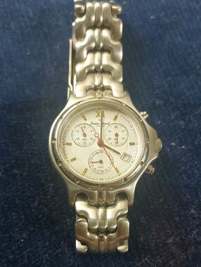 Vintage Lucien Piccard Chronograph Watch Silver Gold Tone White Dial - Needs Bat
